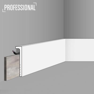 Stilby podna lajsna CF 2S polistiren visoke gustine 110x22x2000mm bela glatka, prava ivica, sakriven kabl iza lajsne.