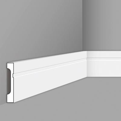 Stilby podna lajsna FD 11 polistiren visoke gustine 110x15x2000mm bela ravna sa horizontalnim žlebom.