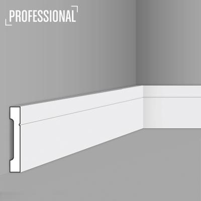 Stilby podna lajsna FD 2 polistiren visoke gustine 110x15x2000 bela glatka sa diskretnim žlebom, prave ivice.