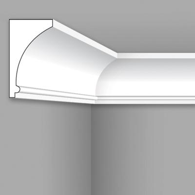 Stilby plafonska lajsna PLA 120, XPS stiropor, 120x66x2000mm, bela, glatka sa dekorativnom ivicom.