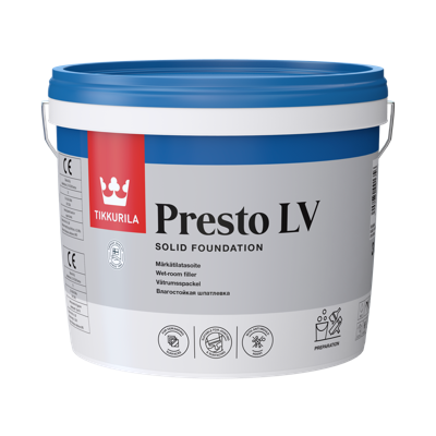 Tikkurila Presto LV 3 L lagani glet za vlažne prostorije, za zidove i plafone, nanošenje do 4 mm bez pucanja.