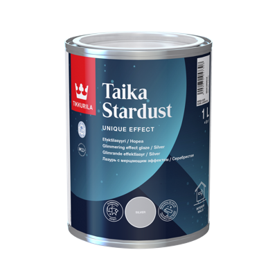 TIKKURILA TAIKA STARDUST SILVER 1 L dekorativna akrilna glazura za zidove sa šljokicama, sa svetlucavim efektom.