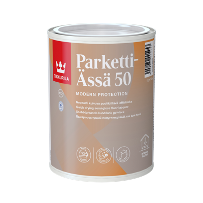 TIKKURILA PARKETTI-ÄSSÄ 50 1 L brzosušeći polusjajni lak za parket i unutrašnje drvene površine, ne tonira se