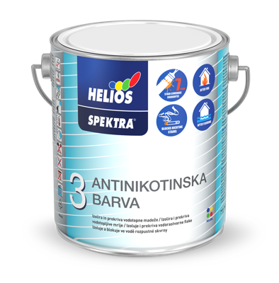 HELIOS SPEKTRA antinikotinska boja za zidove i plafone za izolaciju fleka od dima, nikotina, vode, katrana i ulja.