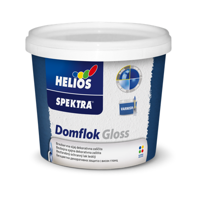 HELIOS SPEKTRA Domflok Gloss bezbojni zaštitni lak za unutrašnje zidove visoke perivosti, završni premaz za Domflok dekorativni sistem.