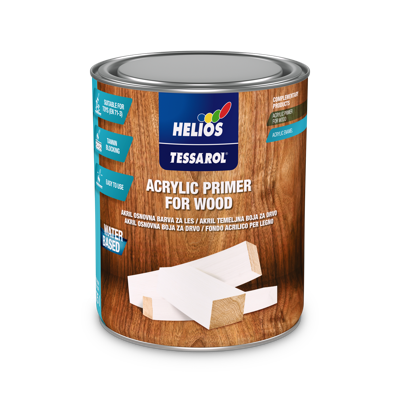 HELIOS TESSAROL akrilna osnovna boja za drvo je osnovna boja za drvo, sa aditivom koji sprečava žute mrlje i brzo se suši. Ne tonira se.
