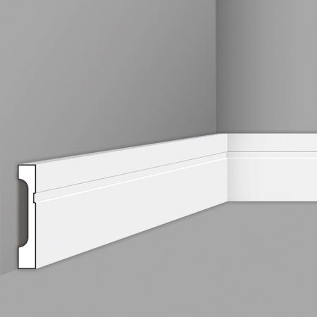 Stilby podna lajsna FD 11 polistiren visoke gustine 110x15x2000mm bela ravna sa horizontalnim žlebom.