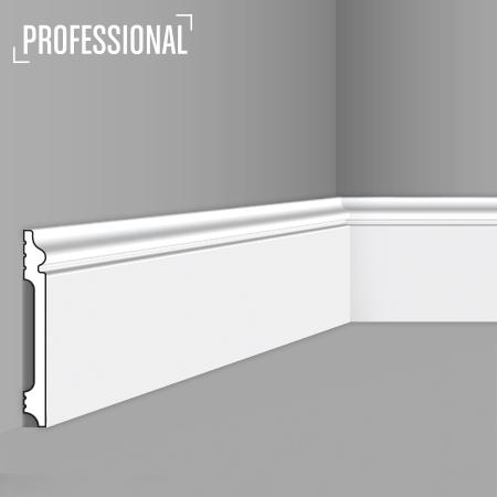 Stilby Podna lajsna FL 14 polistiren visoke gustine 140x15x2000 bela ravna, dekorativni profil na vrhu.