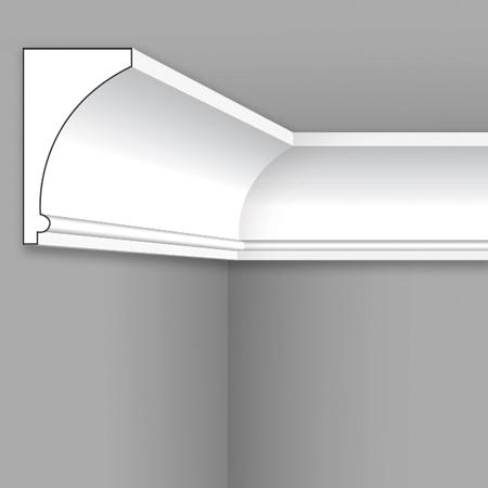 Stilby plafonska lajsna PLA 120, XPS stiropor, 120x66x2000mm, bela, glatka sa dekorativnom ivicom.