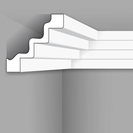 Stilby plafonska lajsna PLA 130 od XPS materijala 130x130x2000mm bela stepenasti reljef.