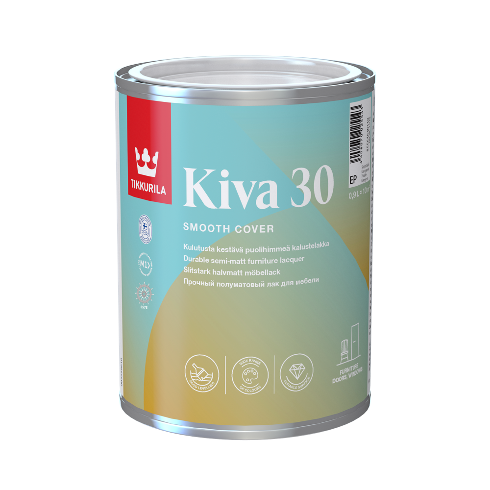 Tikkurila Kiva 30 0,9 L polumat akrilni lak za drvo u enterijeru, toniranje online po VALTTI SEMI-TRANSPARENT ton karti.