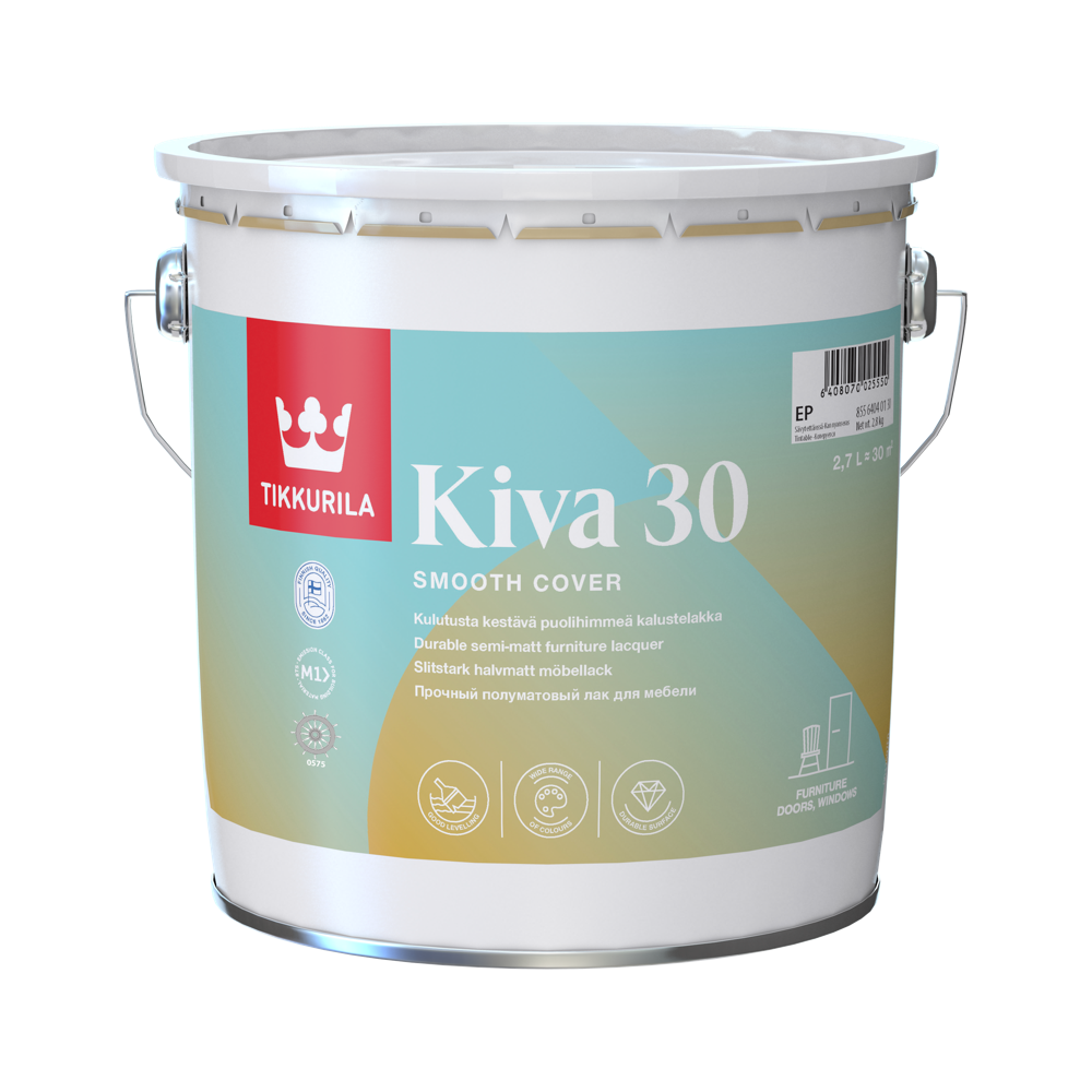 Tikkurila Kiva 30 2,7 L polumat akrilni lak za drvo u enterijeru, toniranje online po VALTTI SEMI-TRANSPARENT ton karti.