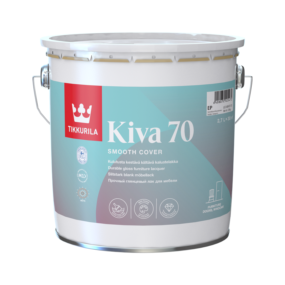 Tikkurila Kiva 70 2,7 L sjajni akrilni lak za drvo u enterijeru, toniranje online po Tikkurila VALTTI SEMI-TRANSPARENT ton karti.
