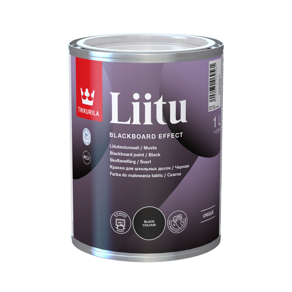 Tikkurila Liitu 1 L mat boja za tablu, crna nijansa, za zidove i nameštaj.