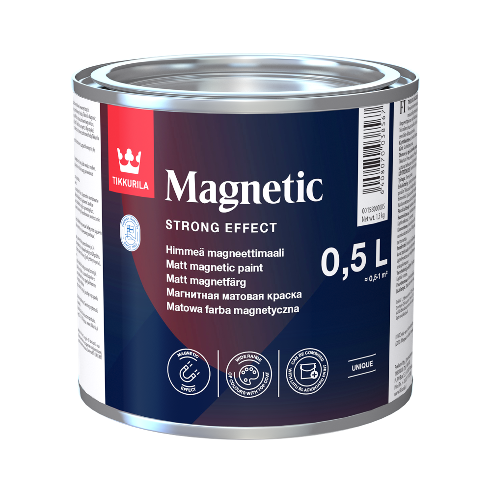 Tikkurila Magnetic 0,5 L magnetna boja za enterijer, siva, magneti se lepe na premazanu površinu.