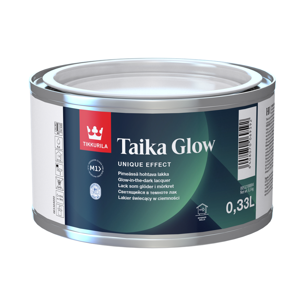 TIKKURILA TAIKA GLOW 0,5 L vodorazredivi mat lak koji svetli u mraku za unutrašnje površine, pakovanje 0,5 litra.