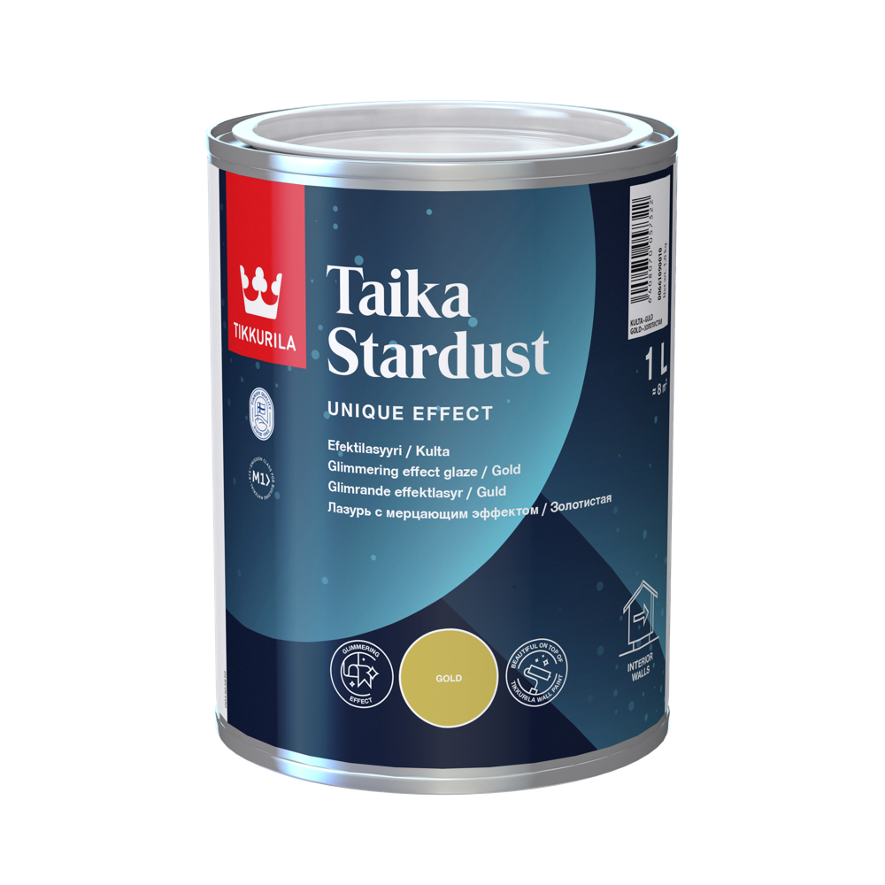 TIKKURILA TAIKA STARDUST GOLD 1 L dekorativna akrilna glazura za zidove sa šljokicama, sa svetlucavim efektom.
