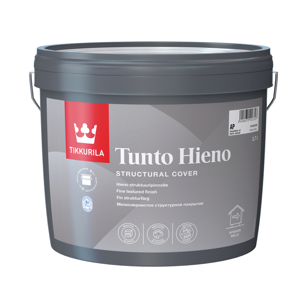 TIKKURILA TUNTO HIENO 2,7 L fina teksturna završna obrada za zidove i plafone, toniranje online po Symphony ton karti