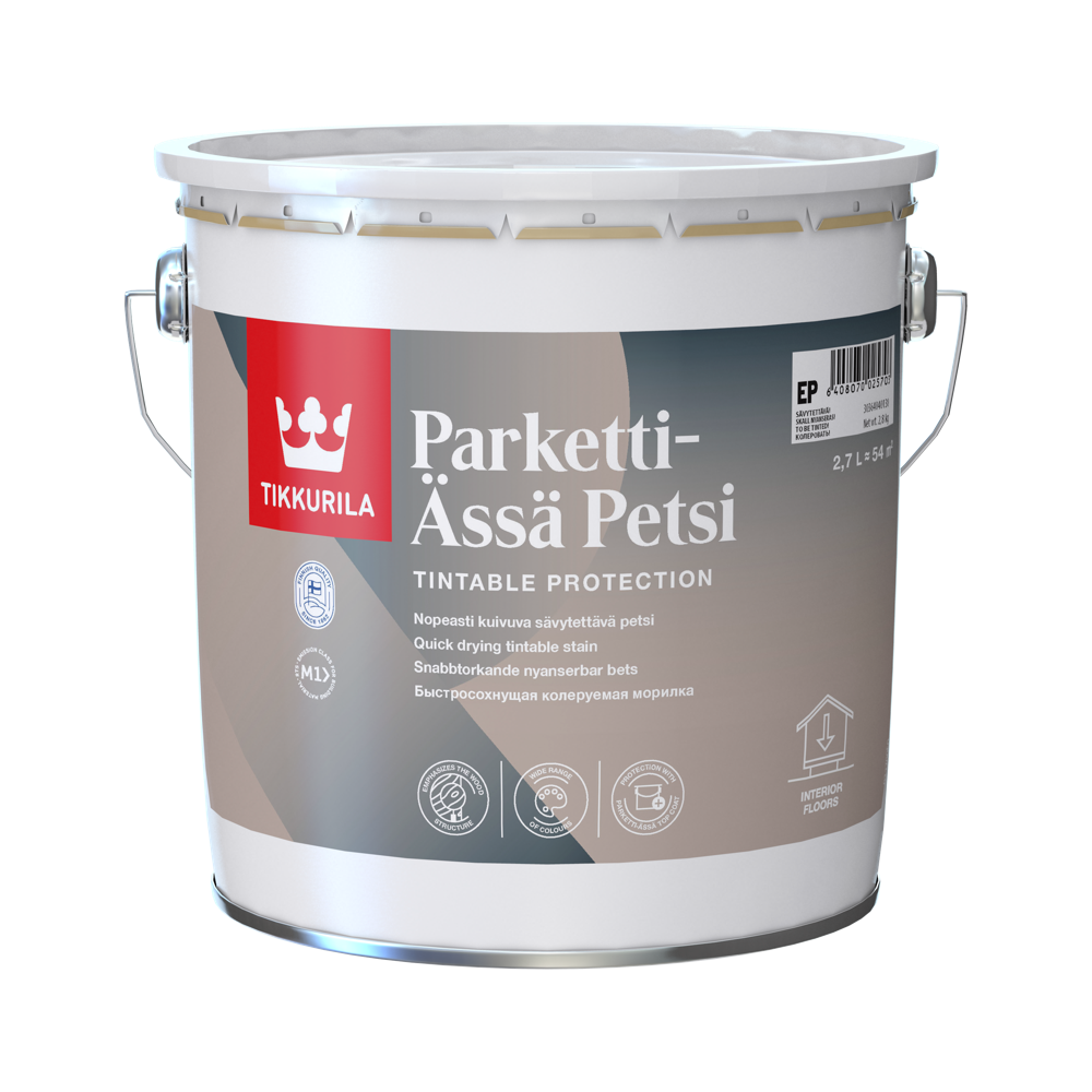 TIKKURILA PARKETTI-ÄSSÄ PETSI 2,7 L brzosušeća lazura za drvene podove i parket toniranje online po Valtti Semi Transparent Wood Finishes karti