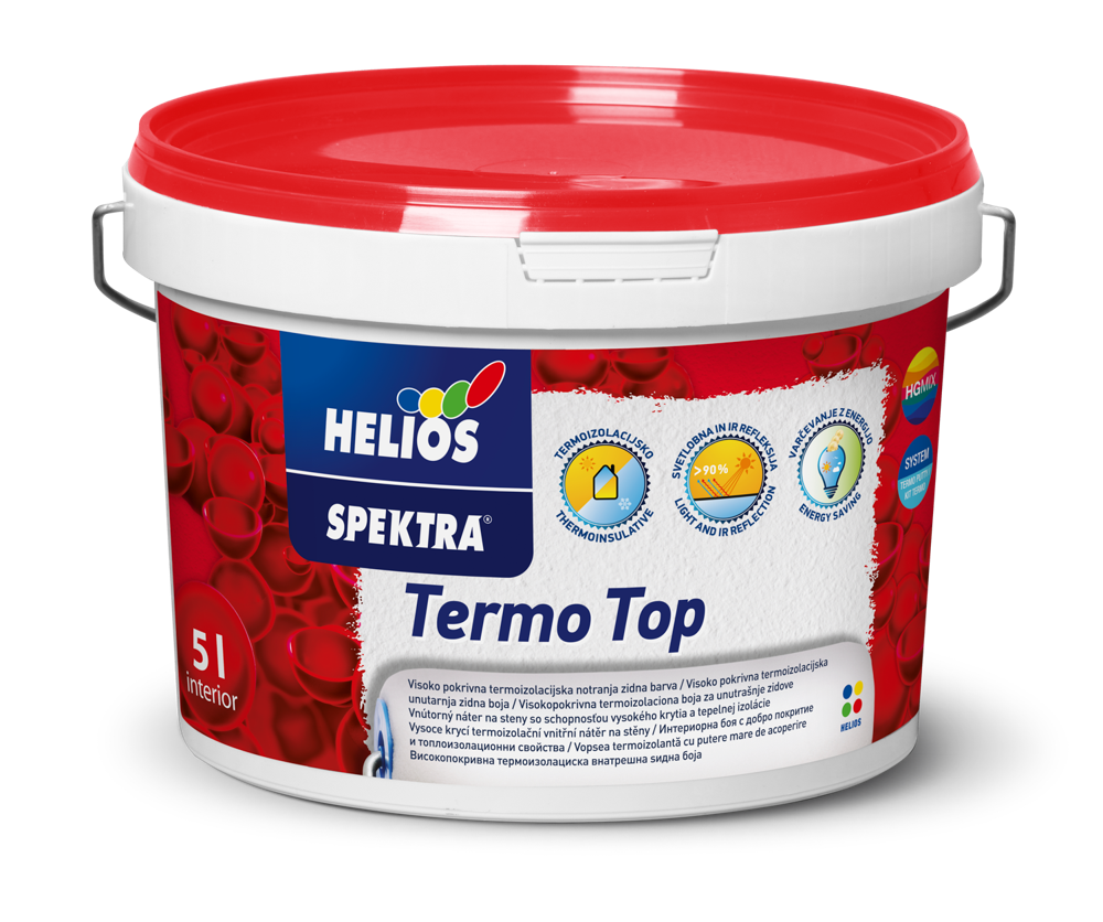 HELIOS SPEKTRA Termo Top termoizolaciona unutrašnja boja za zidove i plafone koja smanjuje gubitak toplote i pomaže u sprečavanju kondenzacije i buđi.
