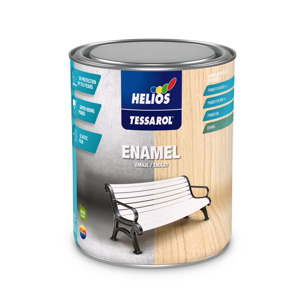 HELIOS TESSAROL emajl u limenci za drvo i metal, sjaj/saten/mat završnica, dobro razlivanje i brzo sušenje.