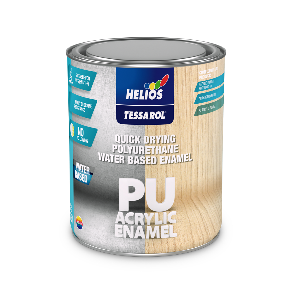 HELIOS TESSAROL PU AKRIL EMAJL satenski završni premaz za drvo i metal, za unutra i spolja, toniranje online po NCS i HGMIX sistemu.